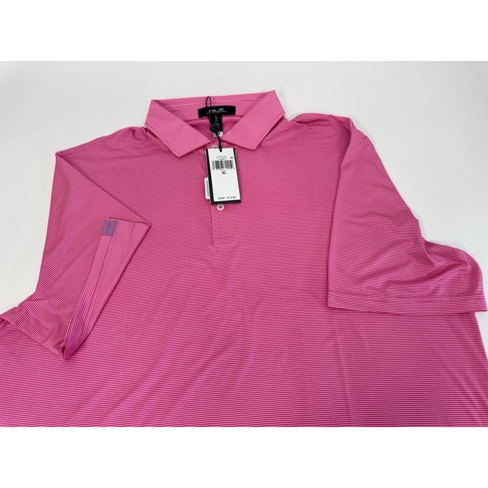 NWT RLX Ralph Lauren Pink White Striped Stretch Golf Polo Shirt Men's XL $110 - Picture 7 of 9